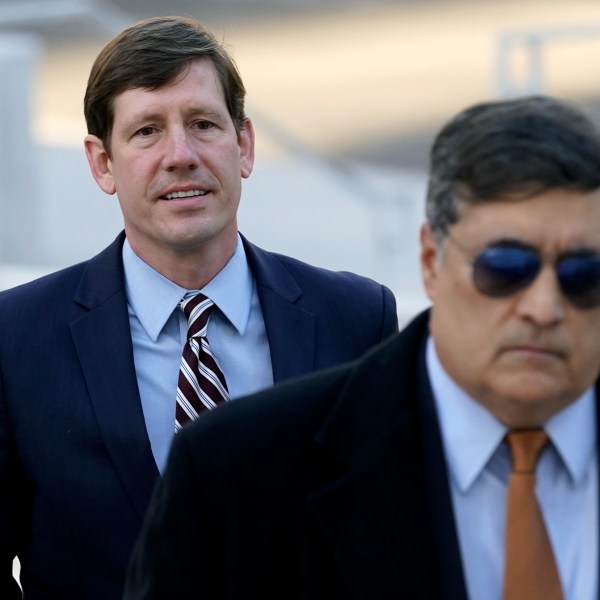 FILE - Former Tennessee Sen. Brian Kelsey, left, arrives at federal court, Nov. 22, 2022, in Nashville, Tenn. (AP Photo/Mark Humphrey, File)