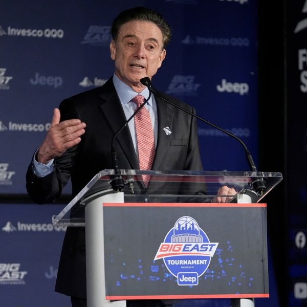 St. John's head coach Rick Pitino, who his first Big East Coach of the Year award, speaks during a news conference before the Big East Conference basketball tournament Wednesday, March 12, 2025, in New York. (AP Photo/Frank Franklin II)